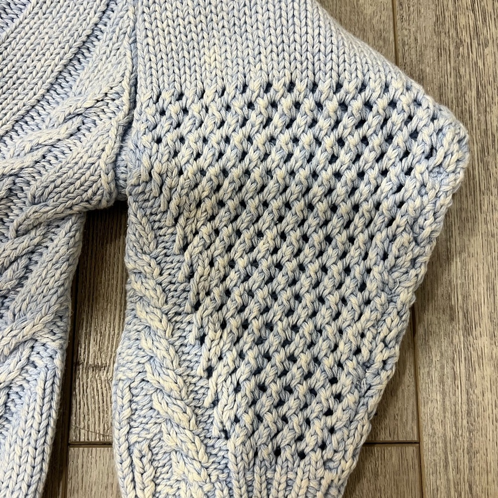 525 America Cable Knit Sweater Size Medium Light Blue Chunky Crop NWT Cotton - Picture 5 of 6